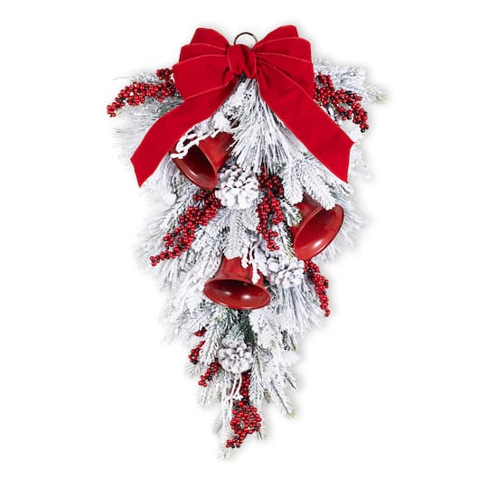 Glitzhome 30" Red Bell & Berry Bow Floral Arrangement, One Size, Red